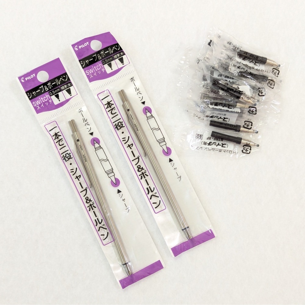 2 Pilot Birdy Switch Ballpoint Pen/Mechanical Pencil + 14 Ink Refills BTRF-8F-B